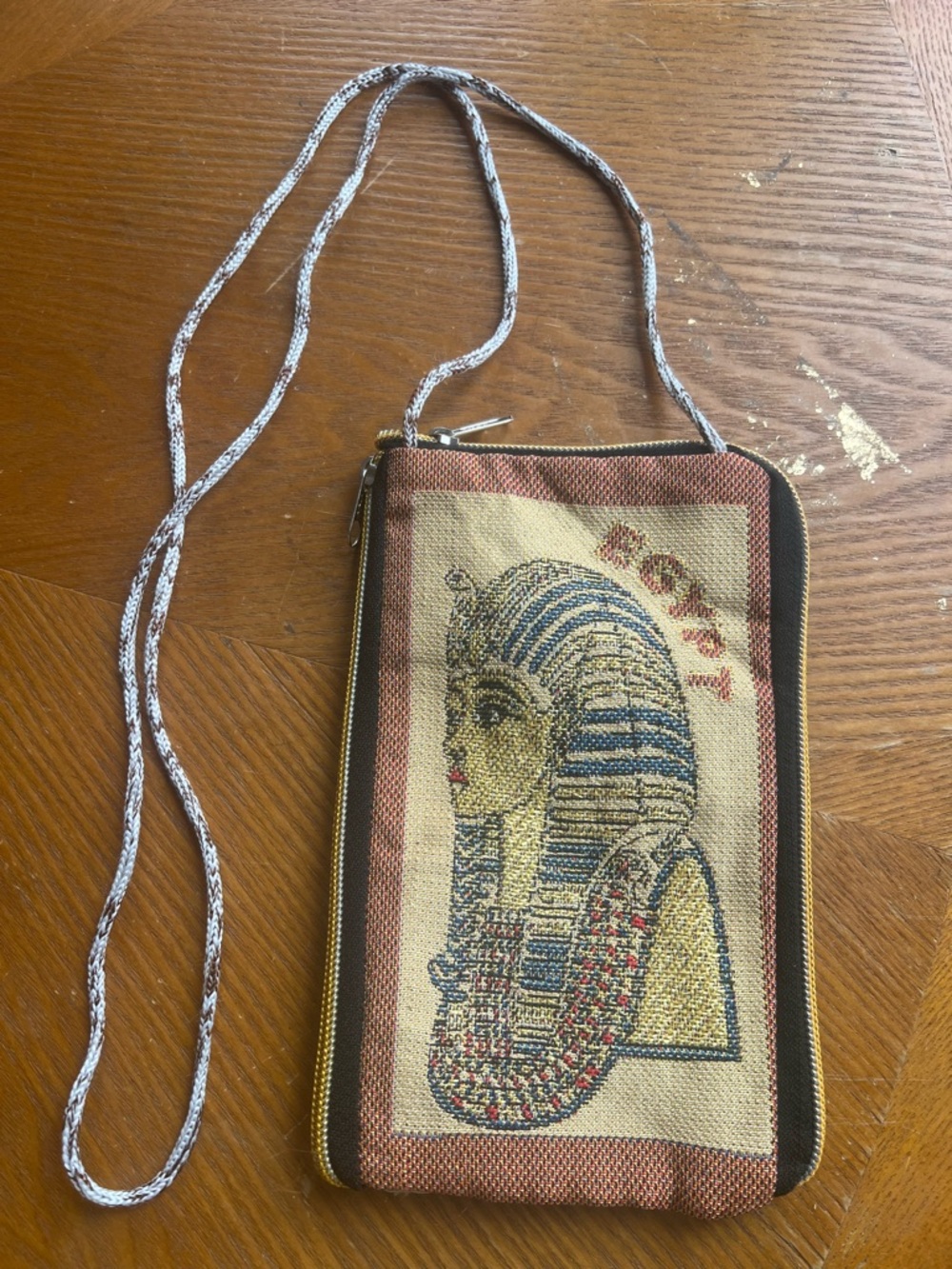 Egyptian Tutankhamun Tapestry Crossbody Phone Bag - Tan/Blue